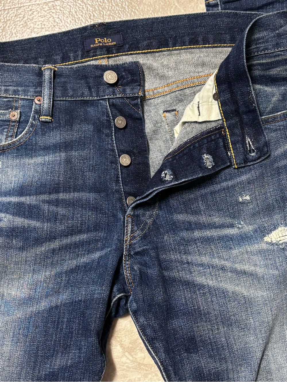 Polo Ralph Lauren Jeans Varick Slim Straight Distressed Patchwork 34 X 30 - Picture 3 of 14
